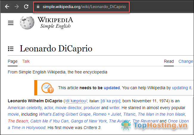 Thay thế tên miền phụ cho một bài viết trên Wikipedia bằng simple